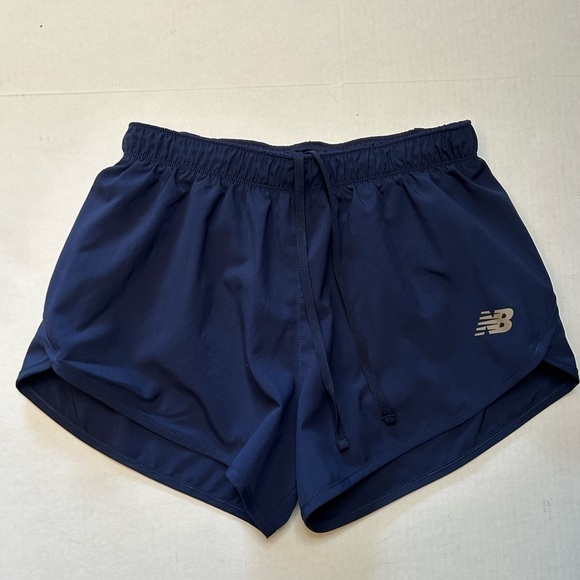 New Balance running lined athletic shorts in navy blue with grey logo Sz-XS H12 - Picture 4 of 10